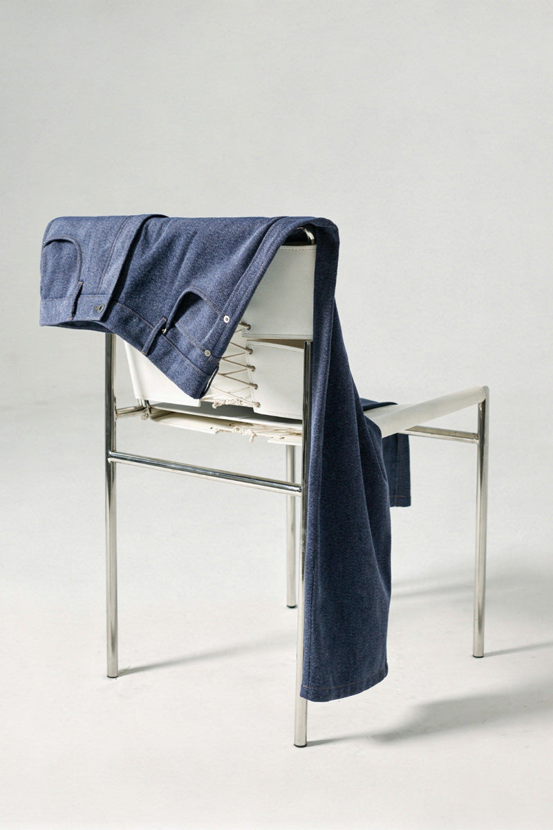 Mayfairloom Neo-Heritage denim jeans in wool, showcasing classic fit and textured fabric in a casual front view.