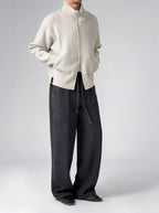Mayfairloom effortless minimalist wool trousers displayed flat with clean lines and tailored fit for a stylish, modern look.