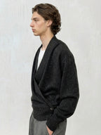 V-neck pure wool wrap cardigan by MayfairLoom, featuring a classic old money style with a cozy, elegant fit.