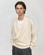 V-neck pure wool wrap cardigan from MayfairLoom featuring a classic old money style in neutral tones.