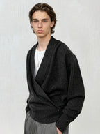 V-neck pure wool wrap cardigan from MayfairLoom, featuring a classic old money style with soft, warm wool fabric and elegant design.