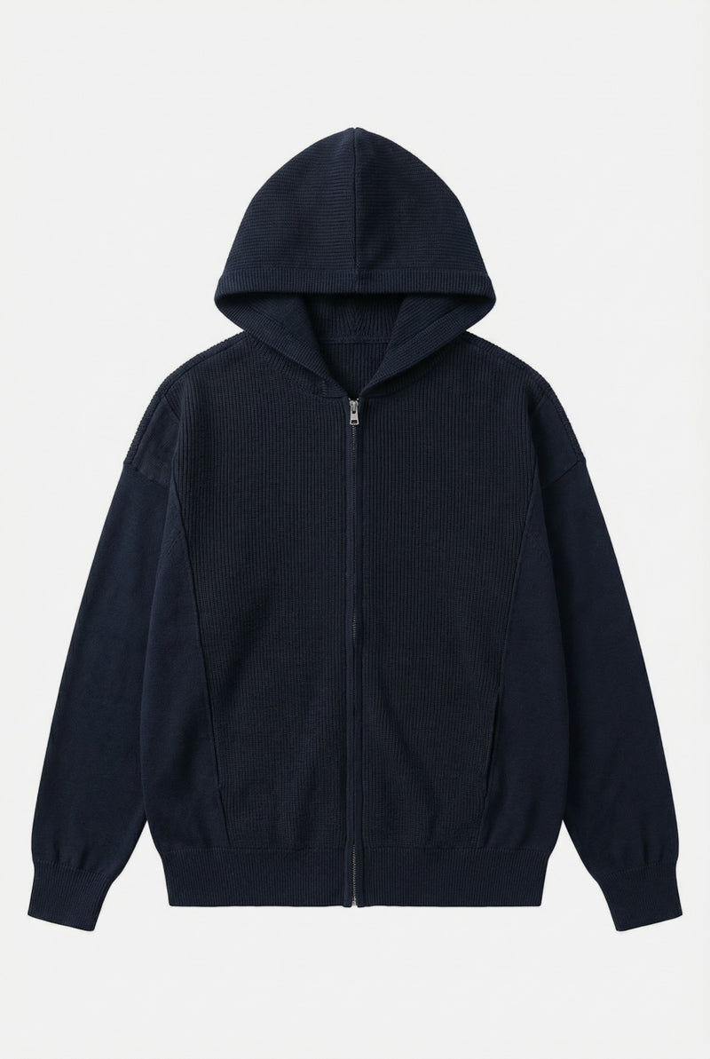 Mayfairloom Fragment Knit Hoodie Cardigan featuring a cozy, textured knit fabric and relaxed fit, displayed on a neutral background.