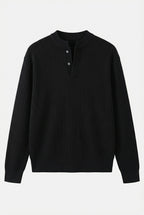 Cotton ribbed Henley sweater with double-twist knit from Mayfairloom, featuring a buttoned neckline and comfortable fit.