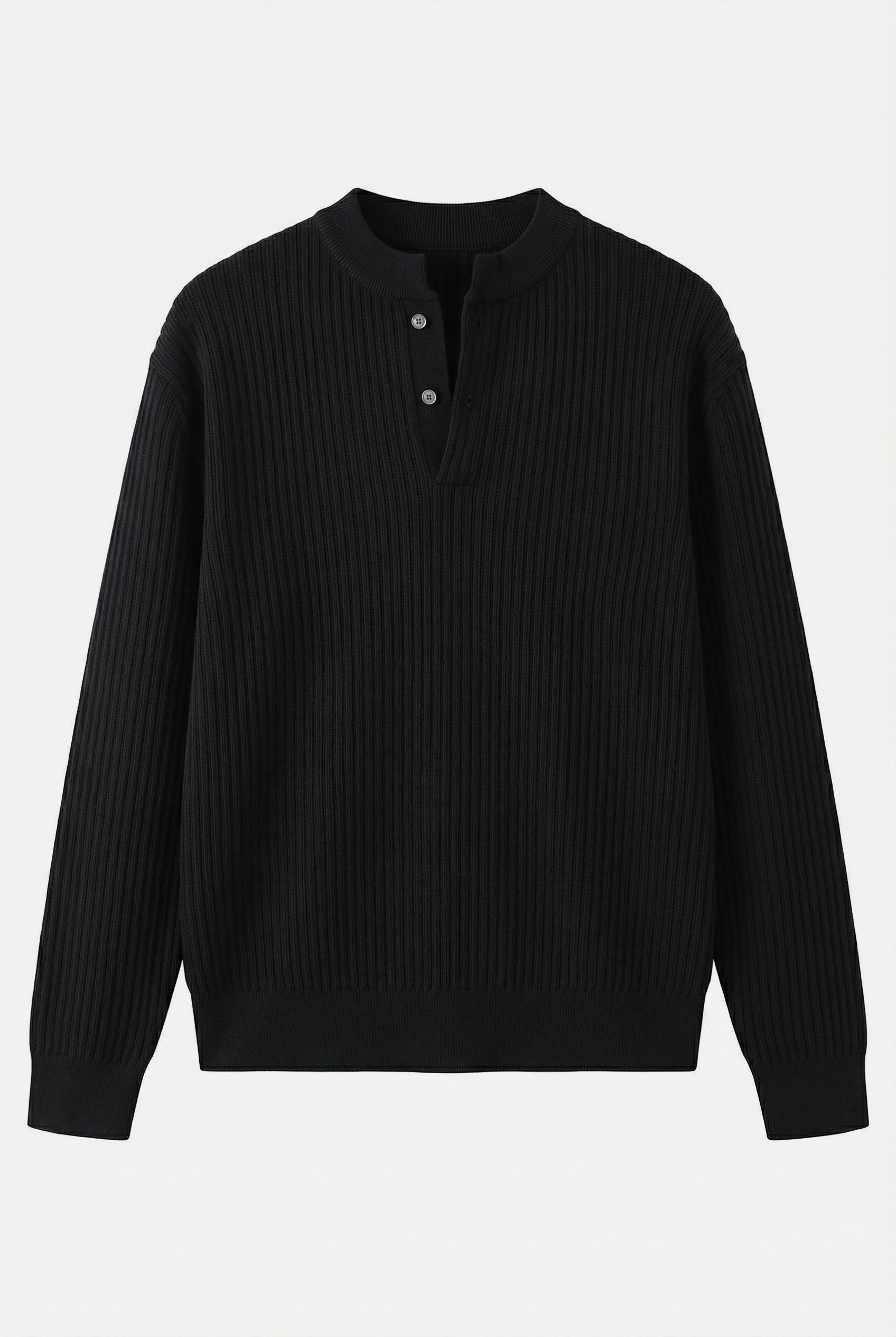 Cotton ribbed Henley sweater with double-twist knit from Mayfairloom, featuring a buttoned neckline and comfortable fit.