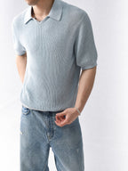 Mayfairloom Gullwing V-Neck Knit Polo shown in a neutral color, featuring a classic V-neck and knit fabric for a stylish look.
