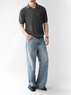 Mayfairloom Gullwing V-Neck Knit Polo displayed on a model, showcasing its classic design and fine knit texture.
