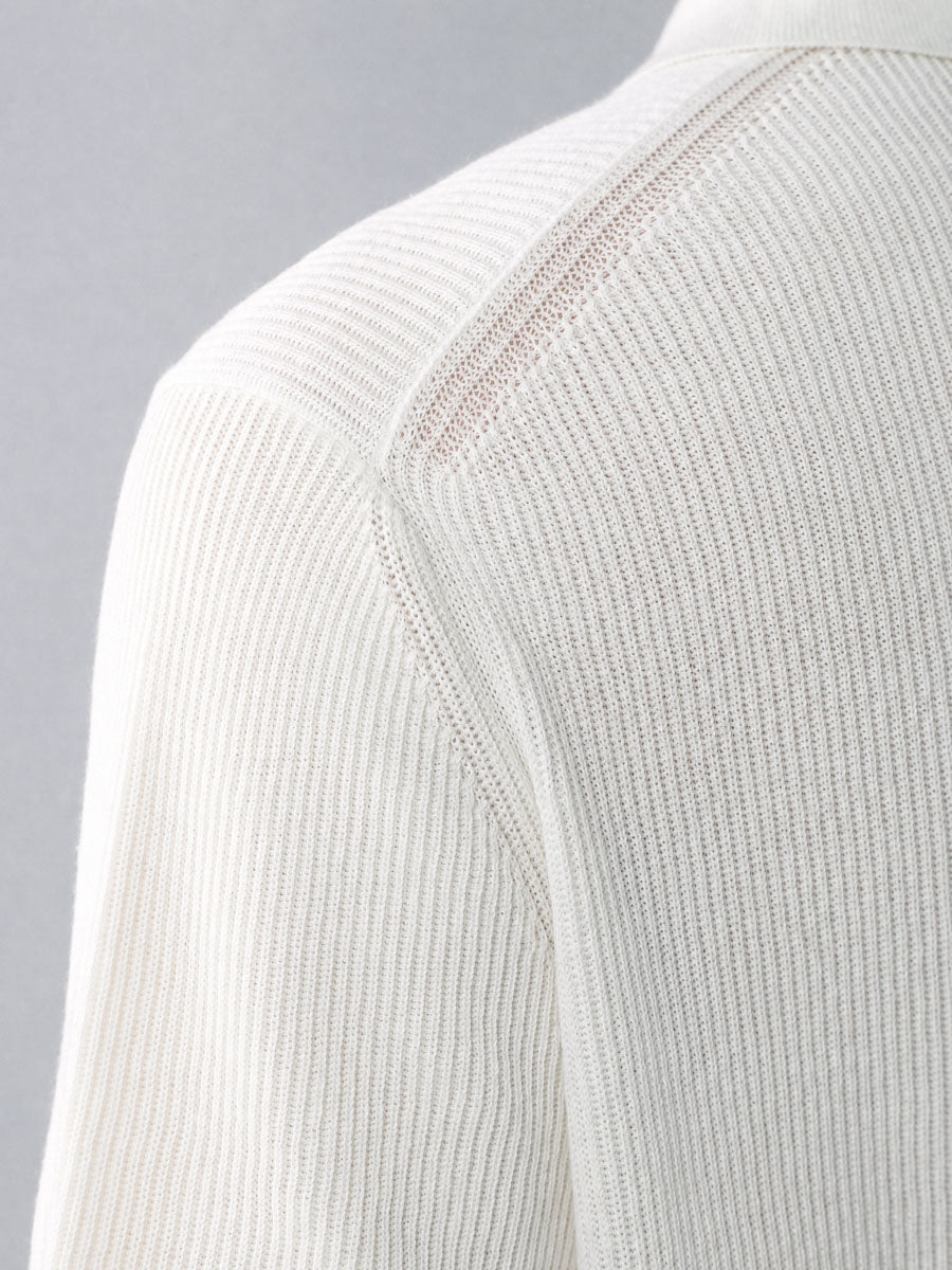 Mayfairloom Gullwing V-Neck Knit Polo shirt in navy featuring a classic collar and textured knit fabric.