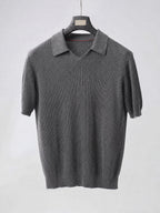 Mayfairloom Gullwing V-Neck Knit Polo shirt in neutral color, featuring a V-neckline and classic knit texture.