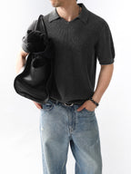 Mayfairloom Gullwing V-Neck Knit Polo in a classic design, featuring a V-neck collar and soft knit fabric.