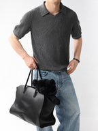 Mayfairloom Gullwing V-Neck Knit Polo displayed on a model, showcasing its classic V-neck and textured knit fabric.
