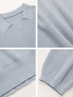 Mayfairloom Gullwing V-Neck Knit Polo shirt in a classic design, featuring a V-neck and knit fabric, displayed on a hanger.