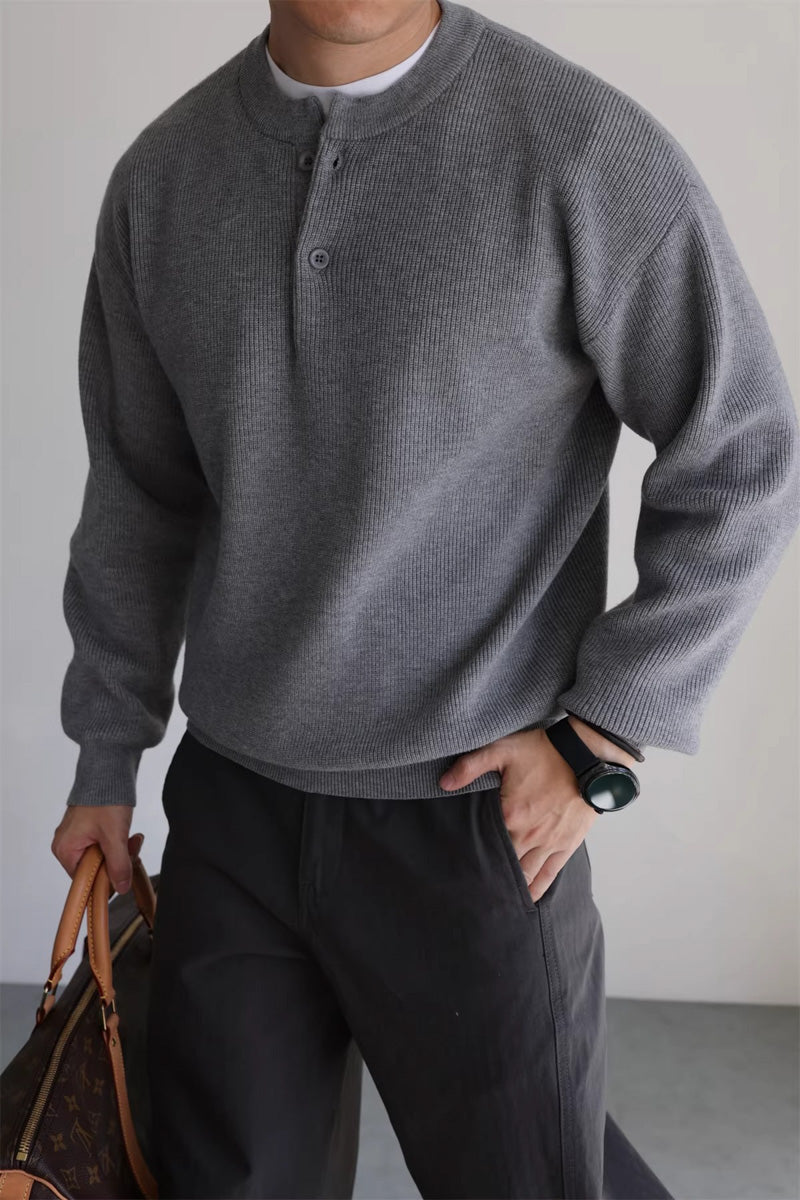 Mayfairloom Nomad Knit Henley Sweater in cozy knit fabric, featuring a classic henley collar and long sleeves.