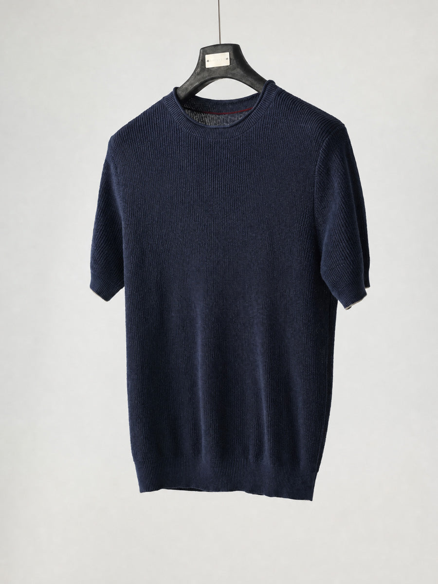 Mayfairloom Bruges Linen Knit Tee shown in natural beige, featuring a relaxed fit and soft linen knit fabric.