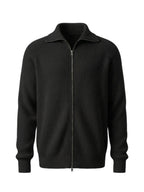 Mayfairloom modal high-neck knit cardigan displayed on a model, showcasing its cozy, stylish design and soft fabric texture.