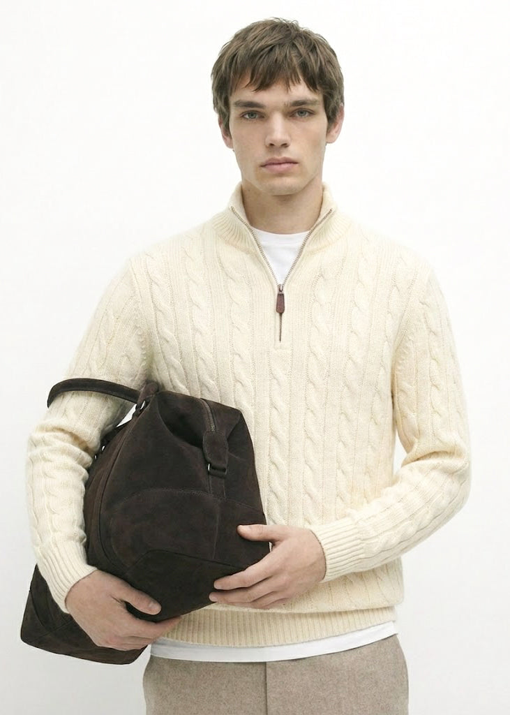 Cable-Knit Cotton Quarter-Zip Sweater - Mayfairloom