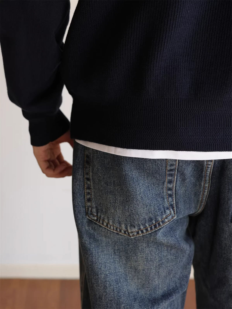 Mayfairloom Fragment Knit Hoodie Cardigan displayed on a model, featuring a cozy, textured knit fabric with a hood and button-front design.