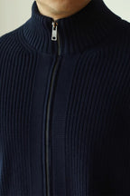 MayfairLoom Belvoir Aura ribbed cardigan in neutral color, featuring a classic fit and textured knit pattern.