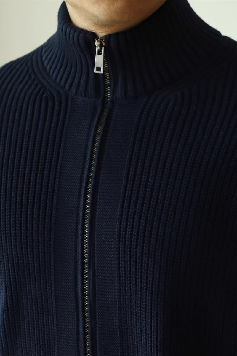 MayfairLoom Belvoir Aura ribbed cardigan in neutral color, featuring a classic fit and textured knit pattern.