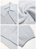 Mayfairloom Parthenon Hemp Knit Polo shirt in natural beige, close-up of textured hemp fabric and classic polo collar.
