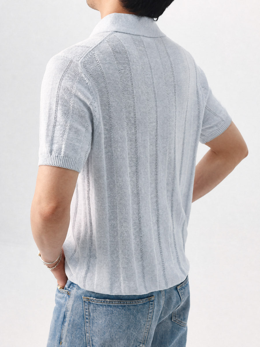 Mayfairloom Parthenon Hemp Knit Polo shirt in gray, featuring a classic polo collar and textured hemp fabric.