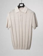 Mayfairloom Parthenon hemp knit polo shirt featuring a classic collar, button front, and textured hemp fabric.