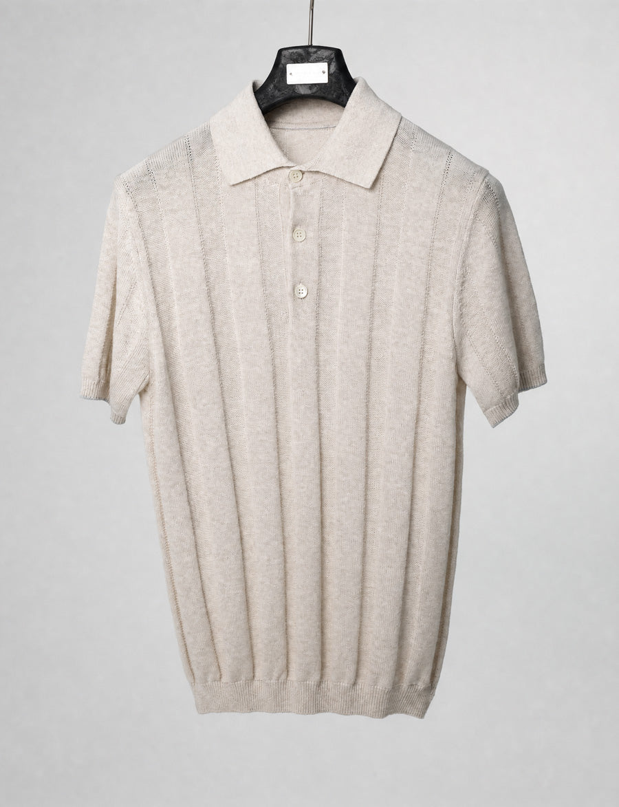 Mayfairloom Parthenon hemp knit polo shirt featuring a classic collar, button front, and textured hemp fabric.