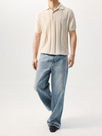 Mayfairloom Parthenon Hemp Knit Polo shirt featuring a classic collar and textured hemp fabric in a close-up front view.