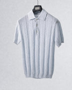 Mayfairloom The Parthenon Hemp Knit Polo shirt in green with a classic collar and button-front design.