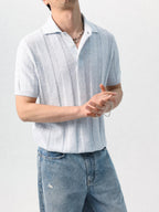 Mayfairloom The Parthenon Hemp Knit Polo shirt in beige, featuring a classic collar and textured hemp knit fabric.