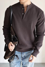 Mayfairloom Double-Twist Cotton Ribbed Henley Sweater, close-up of the textured knit fabric and button-front design.