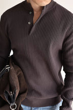 Mayfairloom double-twist cotton ribbed Henley sweater with buttoned neckline and long sleeves, displayed on a neutral background.