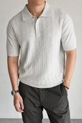 Mayfairloom Marlow Knit Polo shirt in navy, featuring a classic collar and textured knit fabric, displayed on a neutral background.