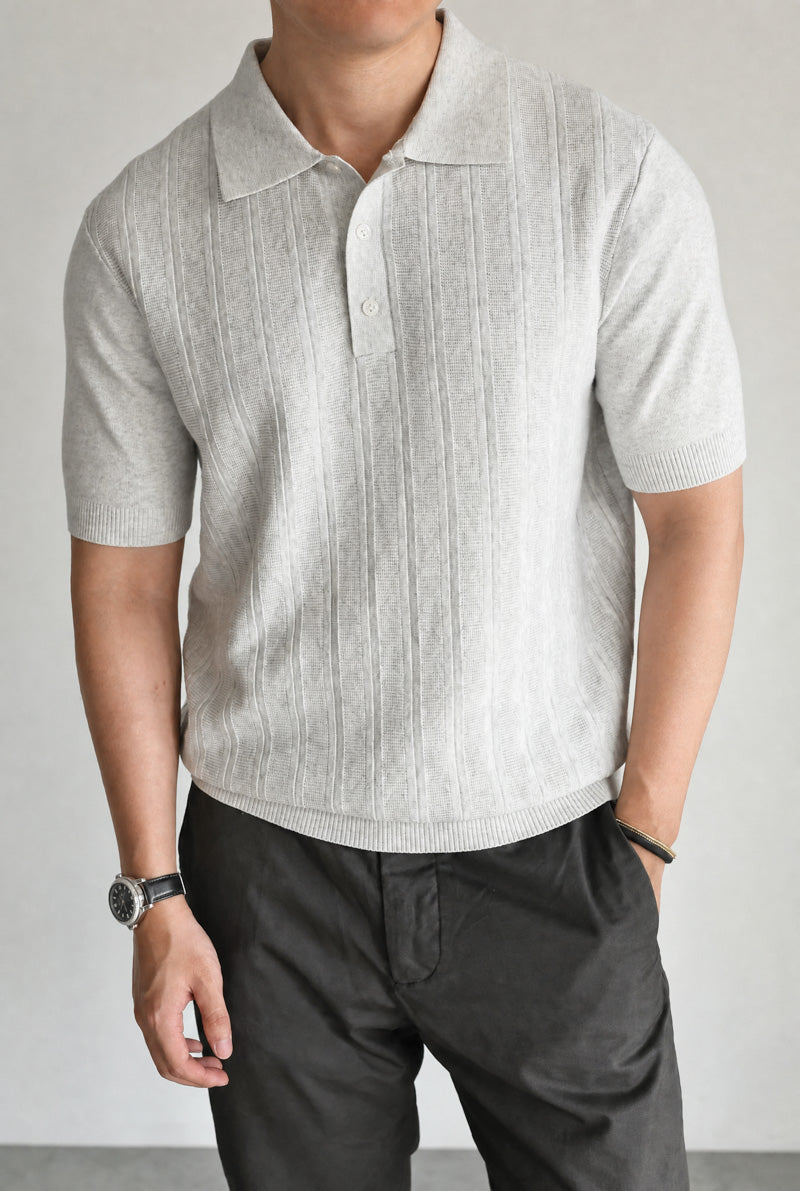 Mayfairloom Marlow Knit Polo shirt in navy, featuring a classic collar and textured knit fabric, displayed on a neutral background.