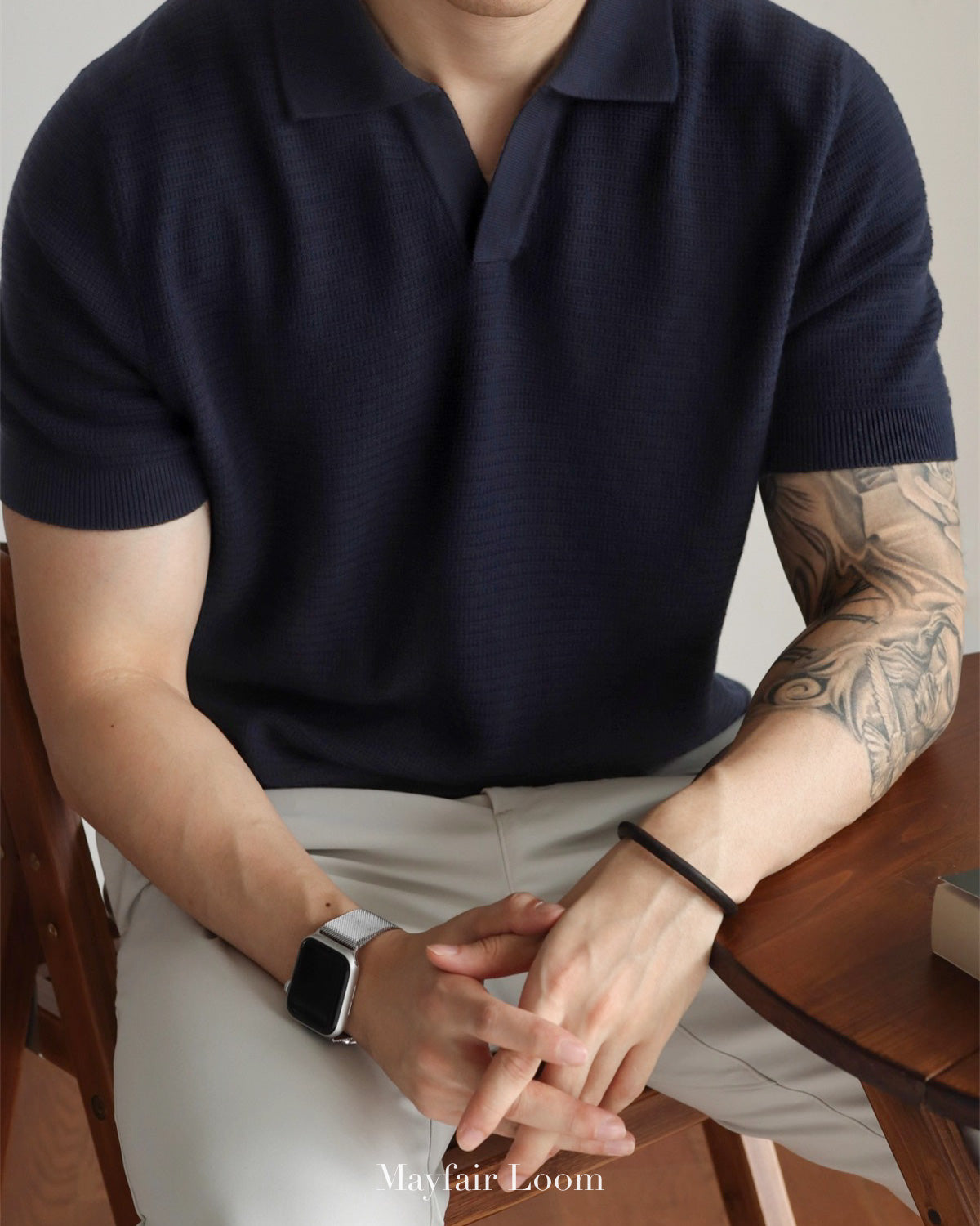 Seagull Collar Jacquard Knit Polo