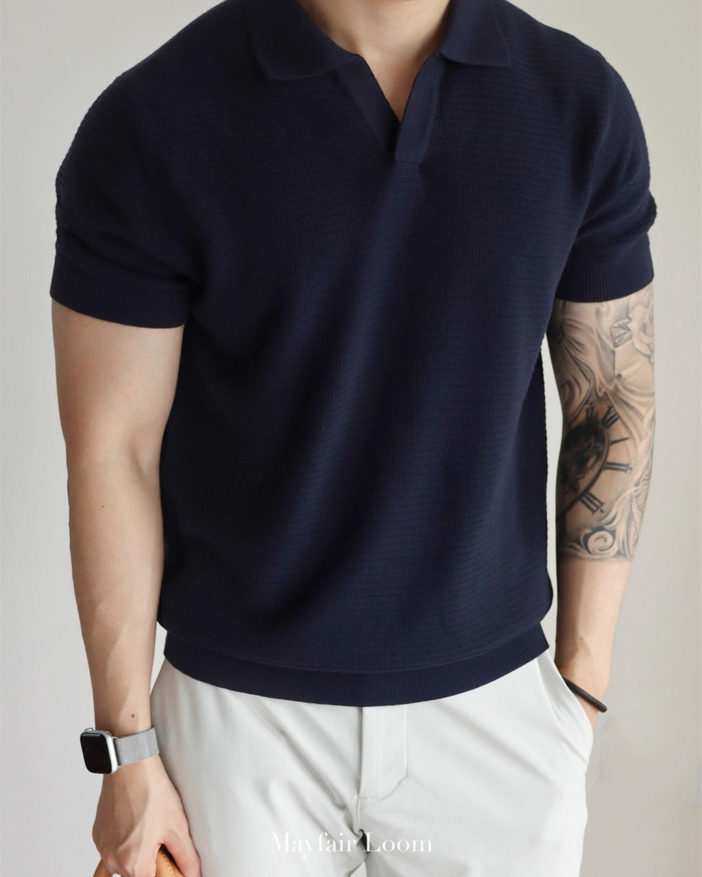 Seagull Collar Jacquard Knit Polo