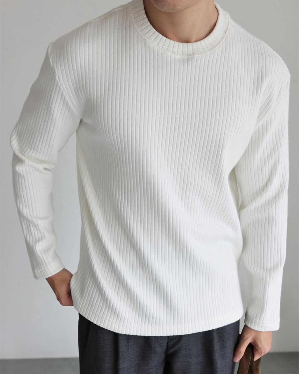Ribbed Fleece Long Sleeve T-Shirt