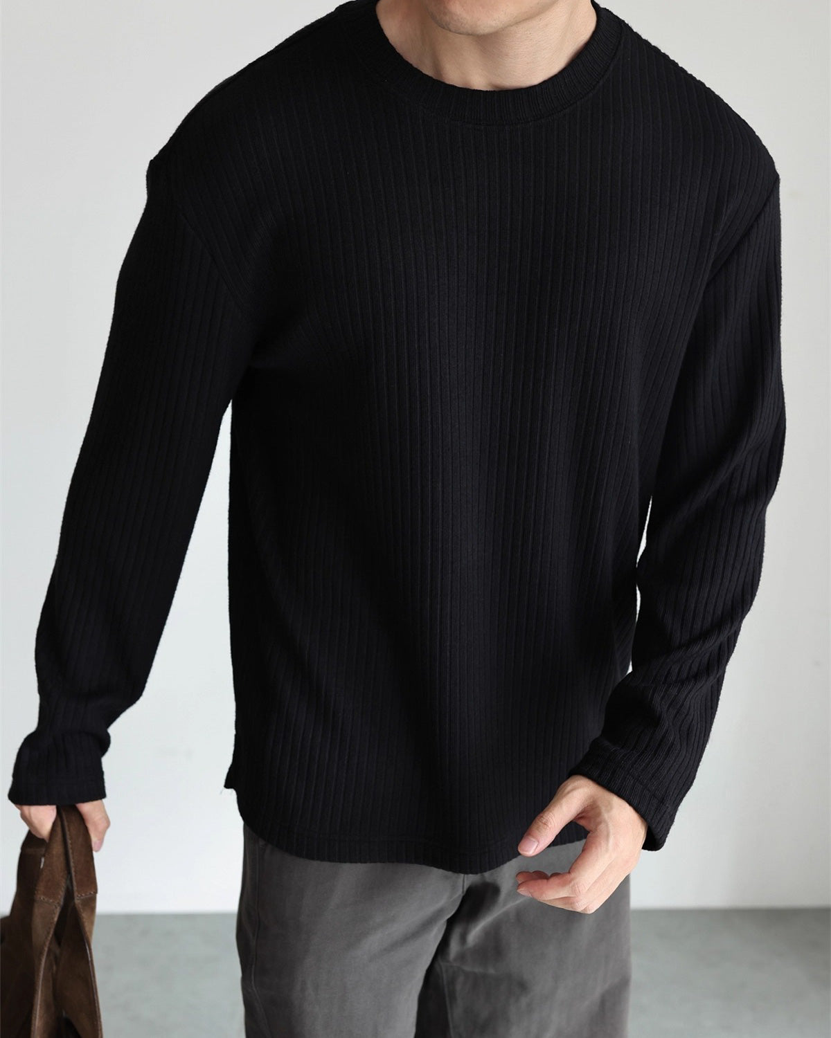 Ribbed Fleece Long Sleeve T-Shirt