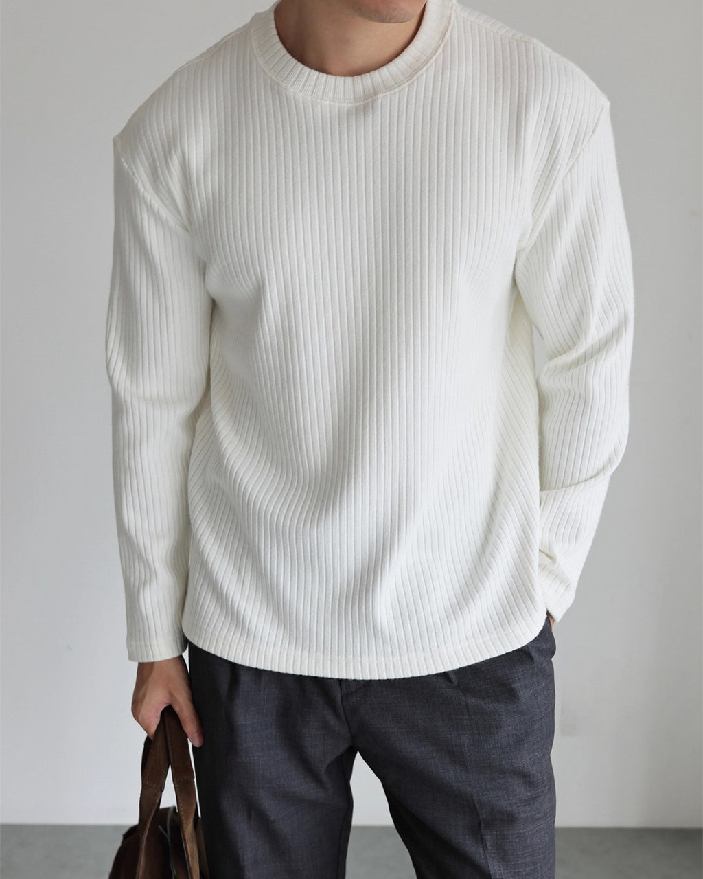 Ribbed Fleece Long Sleeve T-Shirt