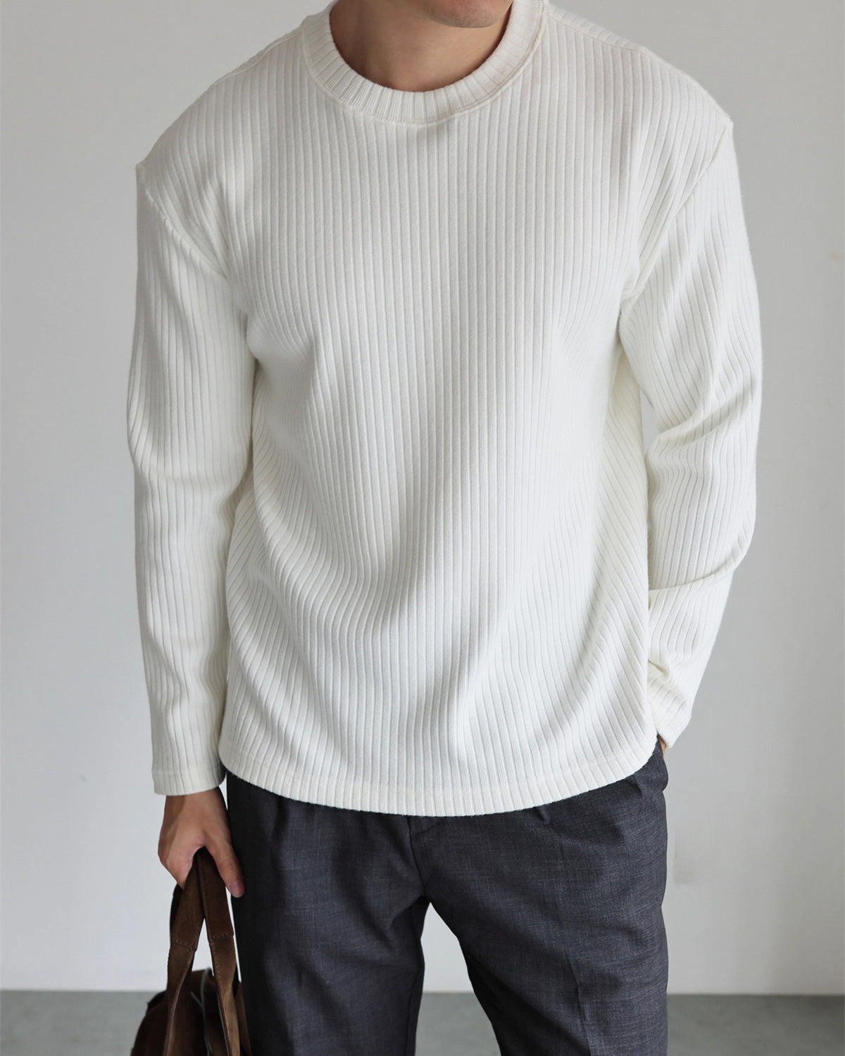 Ribbed Fleece Long Sleeve T-Shirt