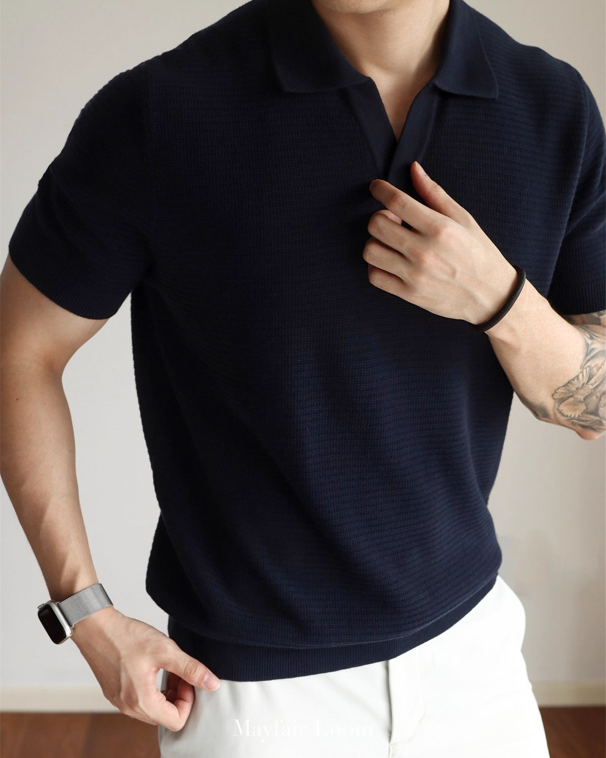 Seagull Collar Jacquard Knit Polo