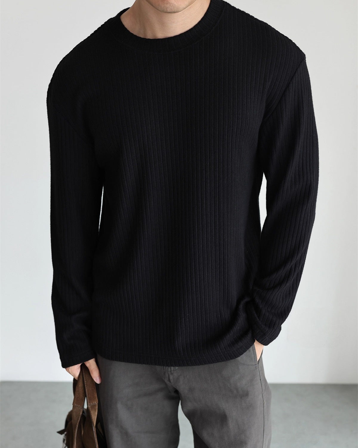 Ribbed Fleece Long Sleeve T-Shirt