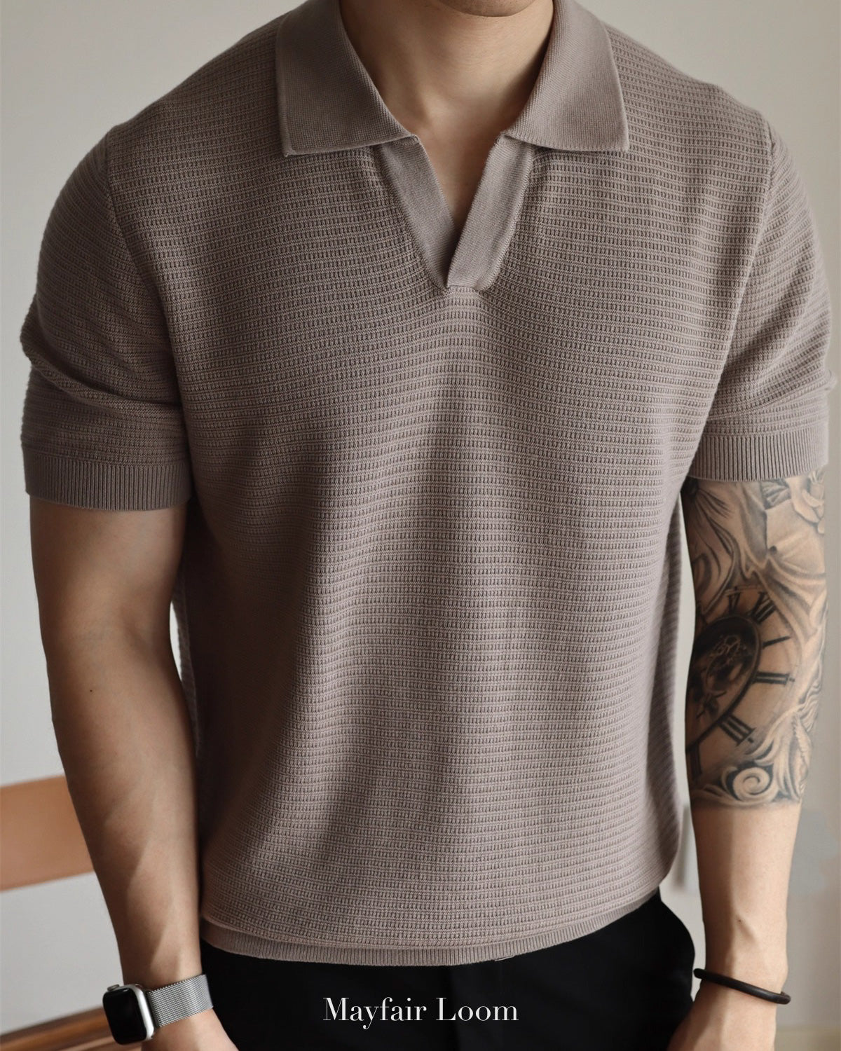 Seagull Collar Jacquard Knit Polo