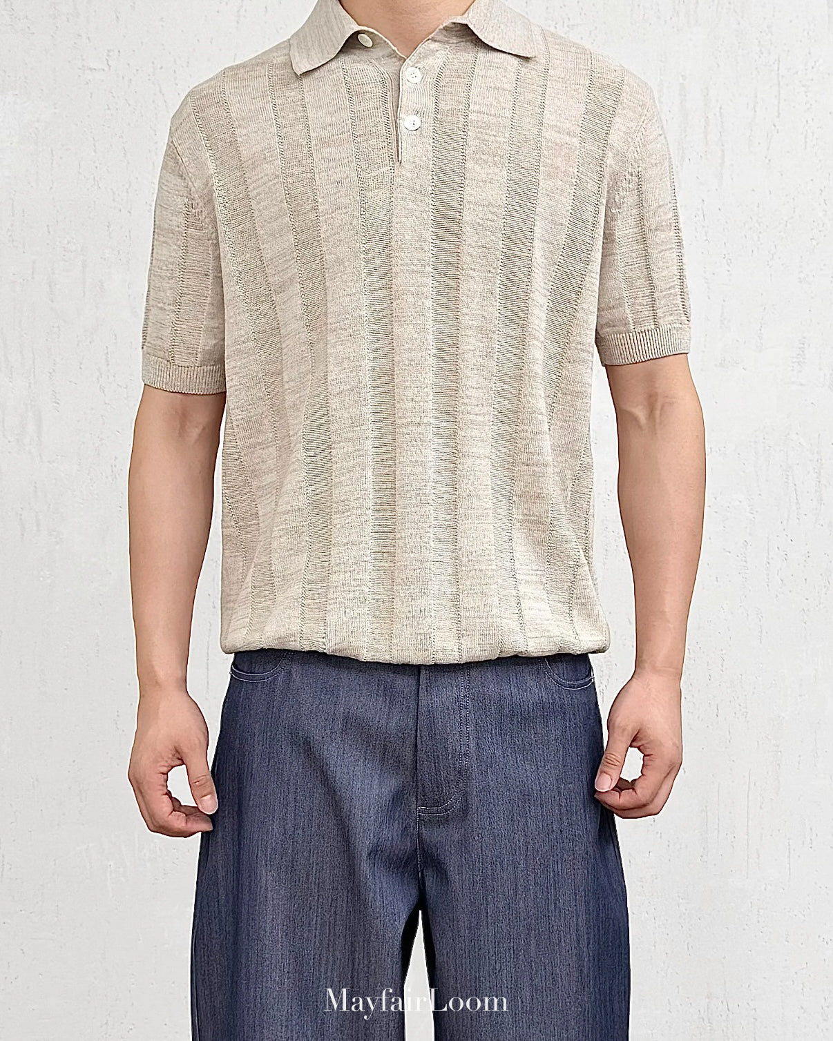 French Normandy Linen Blend Knit Polo