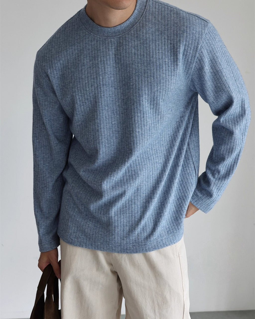 Ribbed Fleece Long Sleeve T-Shirt