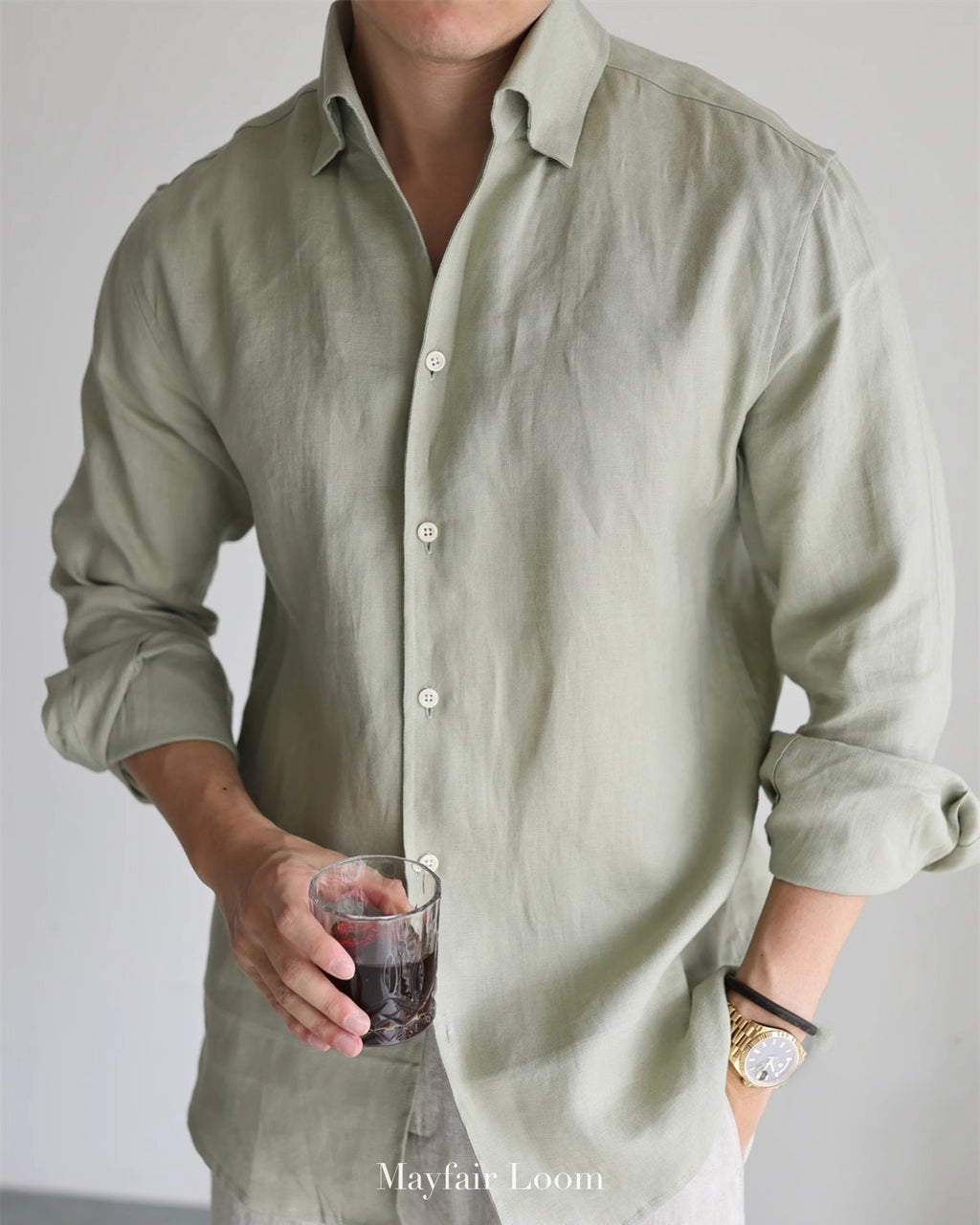 Pure Linen Anglo Italian collar shirt