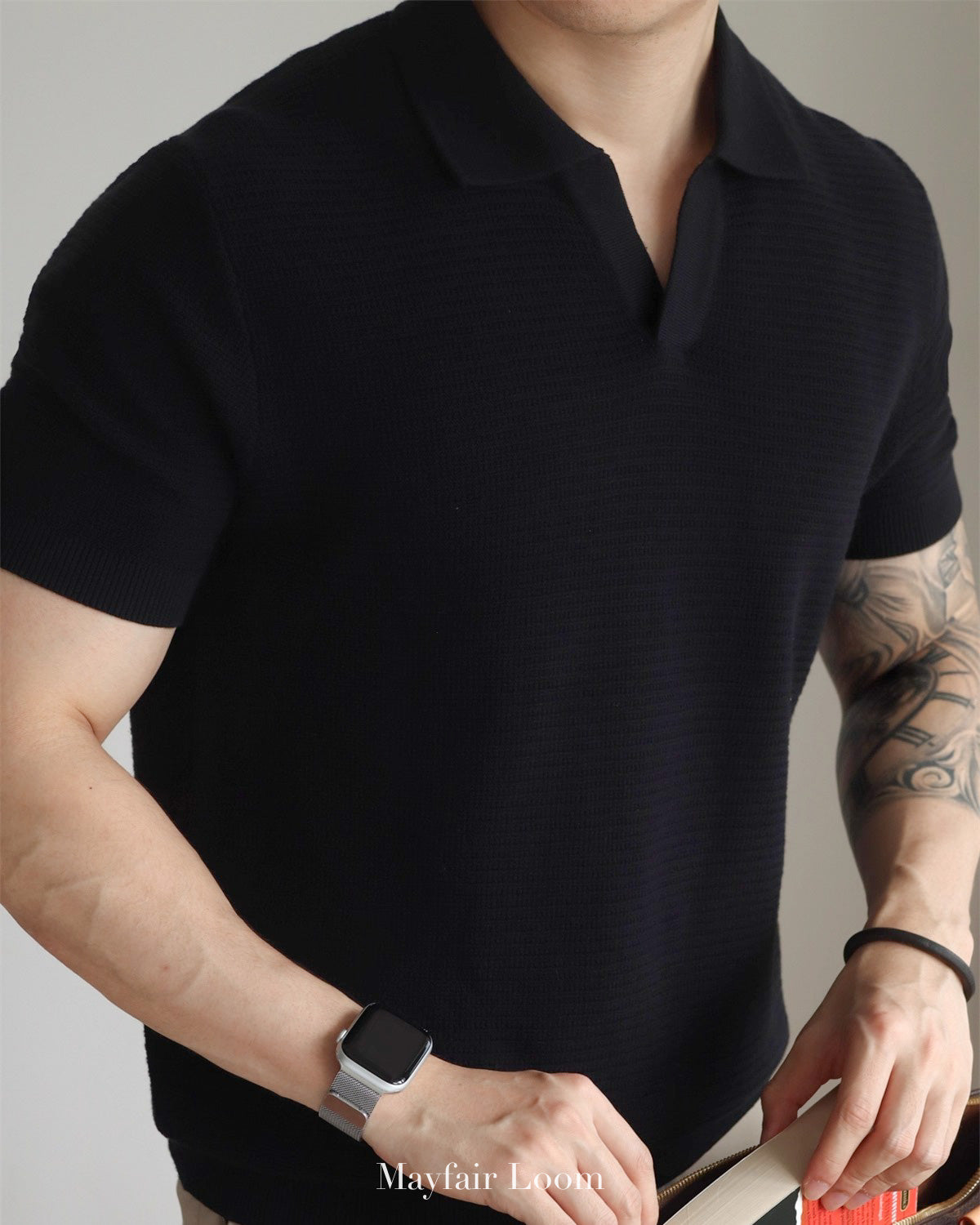 Seagull Collar Jacquard Knit Polo