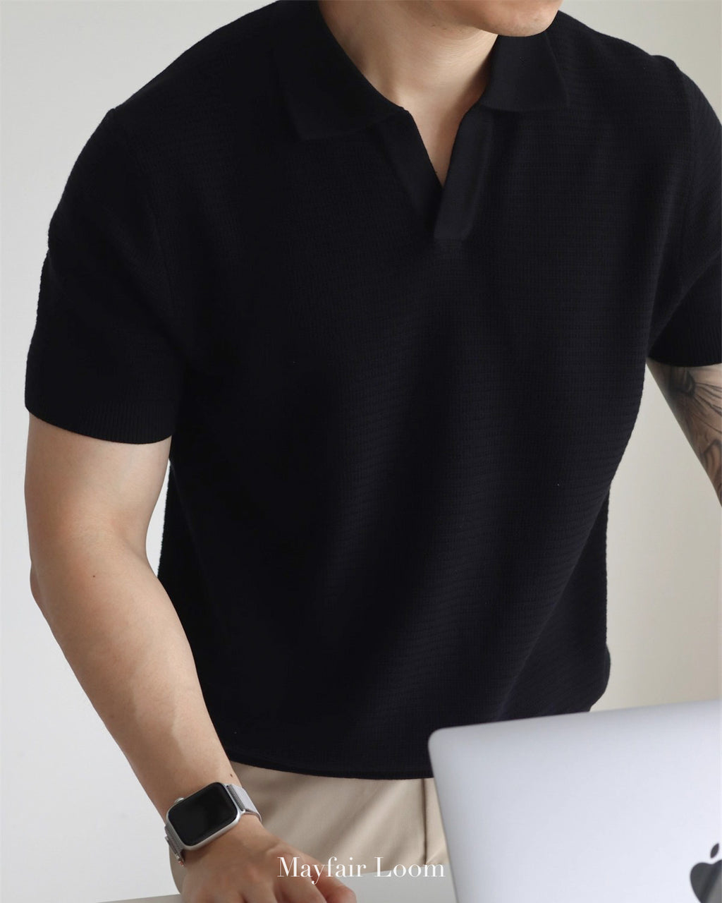 Seagull Collar Jacquard Knit Polo