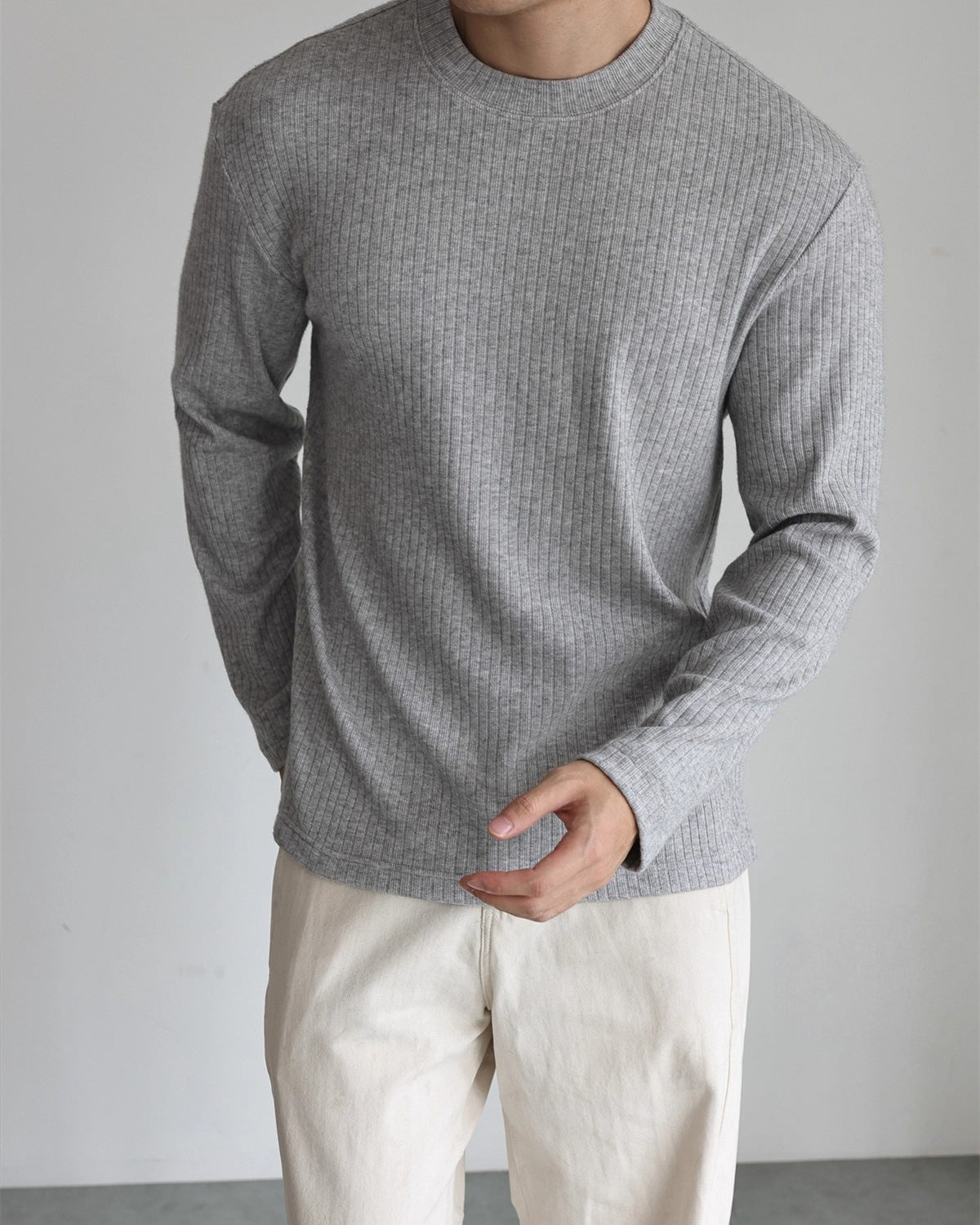Ribbed Fleece Long Sleeve T-Shirt