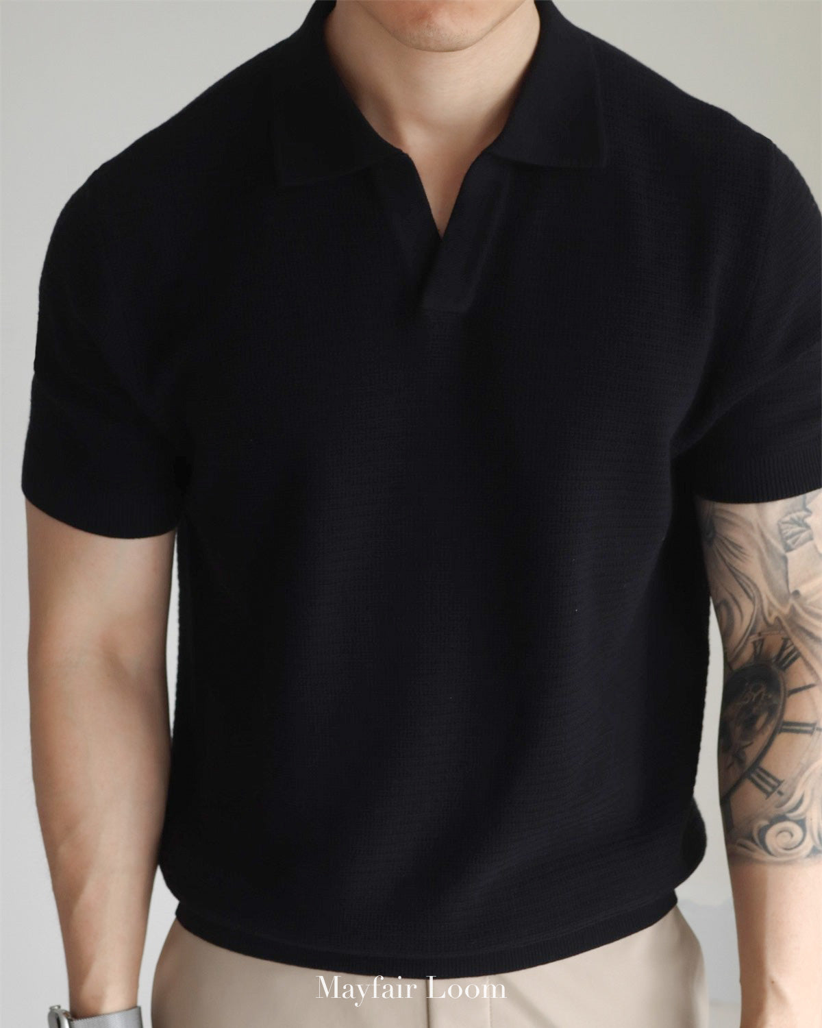 Seagull Collar Jacquard Knit Polo