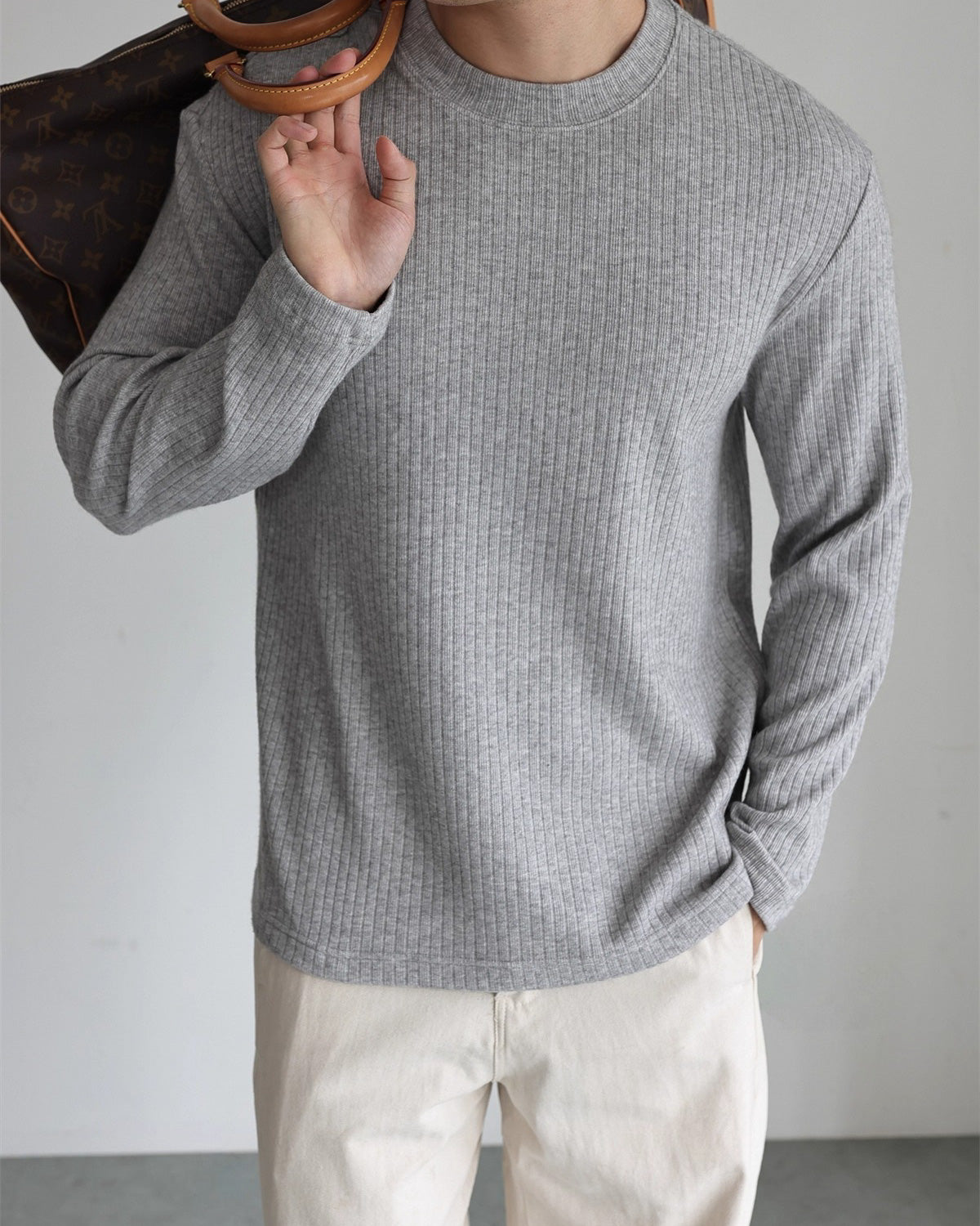 Ribbed Fleece Long Sleeve T-Shirt